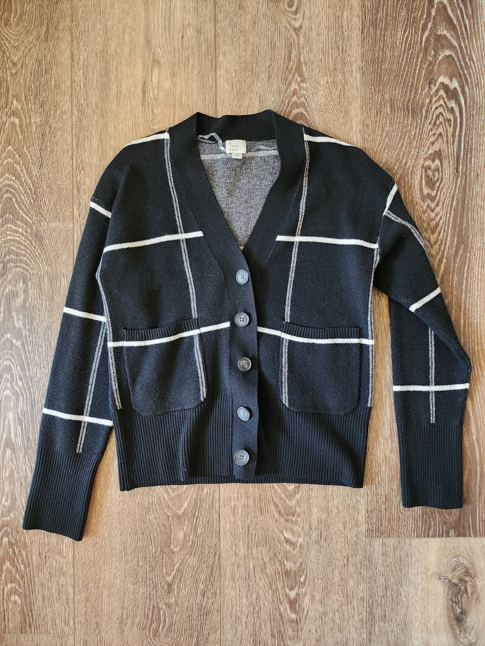 a new day Cozy Knot Cardigan with White Windowpane Pattern